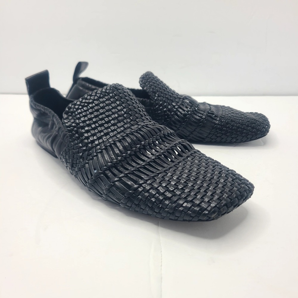 Celine Paris Woven Square Toe Leather Flats Loafers Minimalist Luxury Shoes 38